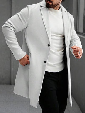 Manfinity Homme معطف طويل الأكمام بجيب وأزرار أمامية بلون واحد للرجال، معطف خروج خريفي، هدايا للأصدقاء والزوج والحبيب، شتوي