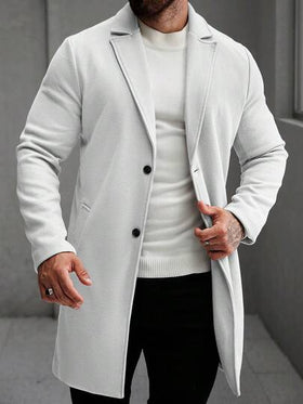 Manfinity Homme معطف طويل الأكمام بجيب وأزرار أمامية بلون واحد للرجال، معطف خروج خريفي، هدايا للأصدقاء والزوج والحبيب، شتوي