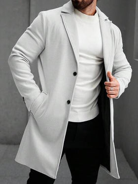 Manfinity Homme معطف طويل الأكمام بجيب وأزرار أمامية بلون واحد للرجال، معطف خروج خريفي، هدايا للأصدقاء والزوج والحبيب، شتوي