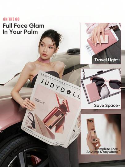 JUDYDOLL طقم مكياج صغير، طبقة ظلال العيون المدمجة، طبقة مكياج متنوعة، رموش، للسفر والاستخدام اليومي، مطفي، مبرز، بودرة حواجب، تحديد الوجه