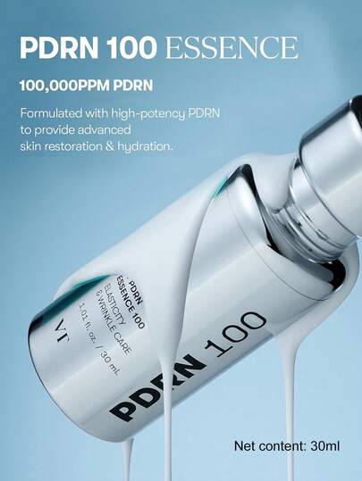 مستحضر VT COSMETICS PDRN 100 إسنس، إسنس مضيئة مكثفة، PDRN نباتي 100,000 جزء في المليون، إعادة بناء البشرة وتنعيمها، ترطيب، شد البشرة، تقليل الخطوط الدقيقة، العناية الكورية بالبشرة