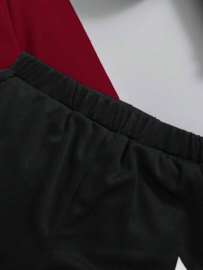 SHEIN طقم رياضي للأولاد مكون من قميص بياقة مستديرة وبأكمام طويلة وبنطال، قطعتان/طقم، بدلة رياضية للأولاد، ملابس نشطة للأطفال، ملابس رياضية للأطفال