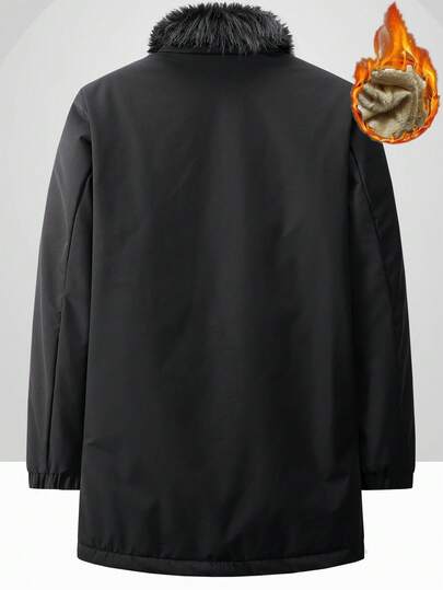 Manfinity Homme معطف مبطن مبطن للرجال مع طوق من الفرو ، معطف مبطن طويل كاجوال مع جيوب كبيرة ، ملابس خارجية دافئة للأعمال للخريف / الشتاء ملابس خارجية للرجال معطف طوق الفرو للرجال معطف شتوي للرجال ملابس باردة للرجال معطف مبطن حراري للرجال للاستخدام اليومي