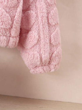 SHEIN Genkimix Kids معطف كاجوال مبطن للفتيات الصغيرات، وردي، أمامي بسحاب، بنمط قلب، كارديجان مقنع للخريف/الشتاء