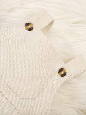 SHEIN مجموعة سرير أطفال رضع من قطعتين، بذلة سرير أطفال رضع من الكوردوروي المخطط، ملابس عادية للأطفال الرضع الصبيان في فصل الخريف والشتاء، ملابس أطفال رضع محايدة من اللون البيج، ملابس أطفال رضع صبيان حديثي الولادة، مجموعة قميص مخطط وسرير للأطفال من 6 أشهر