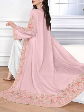 SHEIN Najma عباية عربية كاجوال طويلة الأكمام مطبوعة رقميًا بنقوش الزهور والنباتات، للربيع والخريف