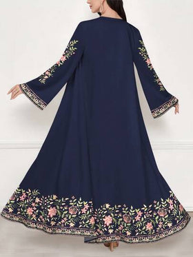 SHEIN Najma رمضان عباية عربية كاجوال طويلة الأكمام مطبوعة رقميًا بنقوش الزهور والنباتات، للربيع والخريف