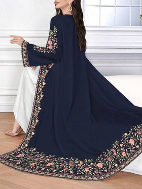 SHEIN Najma رمضان عباية عربية كاجوال طويلة الأكمام مطبوعة رقميًا بنقوش الزهور والنباتات، للربيع والخريف