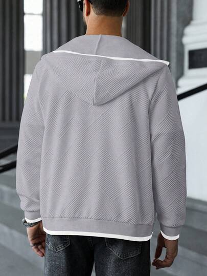 Manfinity CasualCool بلوفر رجالي بسحاب وكابوشون أكمام طويلة ذو لون أحادي من قماش ذو ملمس، بلوفر رجالي بسحاب، بلوفر رجالي رمادي بسحاب وكابوشون، بلوفر رجالي رسمي بسحاب، بلوفر وكابوشون رجالي كاجوال