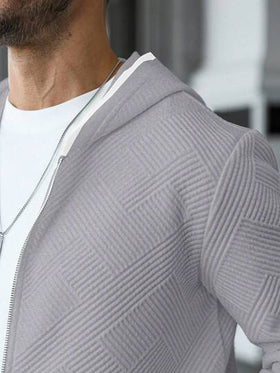 Manfinity CasualCool بلوفر رجالي بسحاب وكابوشون أكمام طويلة ذو لون أحادي من قماش ذو ملمس، بلوفر رجالي بسحاب، بلوفر رجالي رمادي بسحاب وكابوشون، بلوفر رجالي رسمي بسحاب، بلوفر وكابوشون رجالي كاجوال