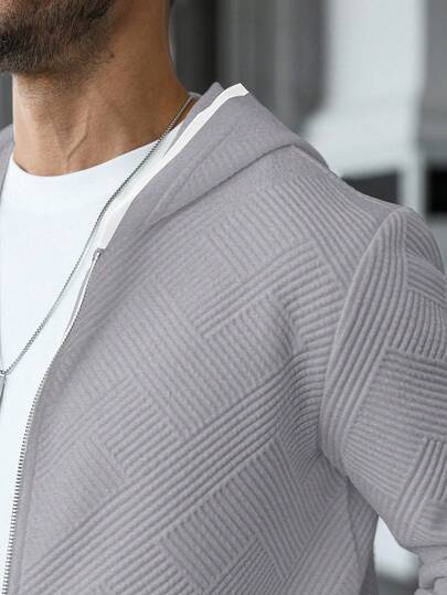 Manfinity CasualCool بلوفر رجالي بسحاب وكابوشون أكمام طويلة ذو لون أحادي من قماش ذو ملمس، بلوفر رجالي بسحاب، بلوفر رجالي رمادي بسحاب وكابوشون، بلوفر رجالي رسمي بسحاب، بلوفر وكابوشون رجالي كاجوال