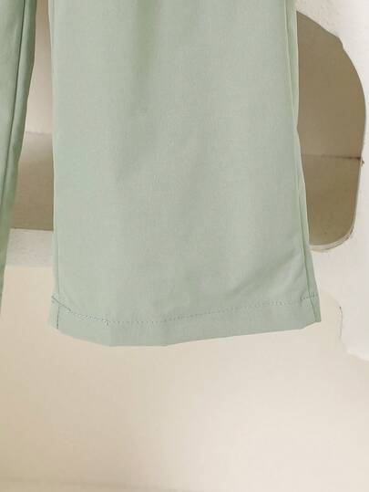 SHEIN Playful Pals مجموعة فتاة شابة أنيقة وحلوة 2 قطعة، تتكون من ملابس علوية مزينة بفيونكة + بنطلون واسع الساق، مناسبة للربيع والخريف