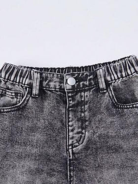 SHEIN بنطلون جينز أزرق فاتح مريح ناعم ذو خصر غير متماثل مهترئ، ملابس كاجوال للمراهقات Y2K، ملابس متعددة الاستخدامات للارتداء اليومي، وصول جديد ربيع/صيف 2025 مع فيونكات، بنطلون جينز رمادي فضفاض مع فيونكات على الملابس