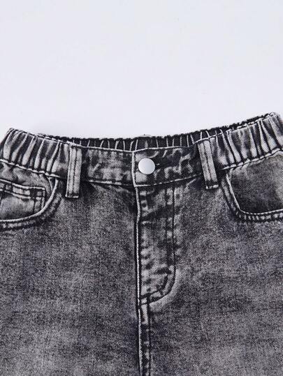 SHEIN بنطلون جينز أزرق فاتح مريح ناعم ذو خصر غير متماثل مهترئ، ملابس كاجوال للمراهقات Y2K، ملابس متعددة الاستخدامات للارتداء اليومي، وصول جديد ربيع/صيف 2025 مع فيونكات، بنطلون جينز رمادي فضفاض مع فيونكات على الملابس