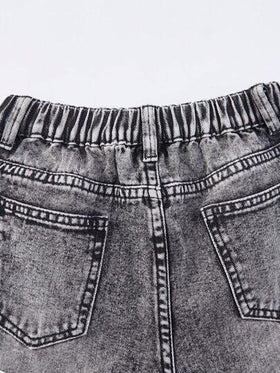SHEIN بنطلون جينز أزرق فاتح مريح ناعم ذو خصر غير متماثل مهترئ، ملابس كاجوال للمراهقات Y2K، ملابس متعددة الاستخدامات للارتداء اليومي، وصول جديد ربيع/صيف 2025 مع فيونكات، بنطلون جينز رمادي فضفاض مع فيونكات على الملابس
