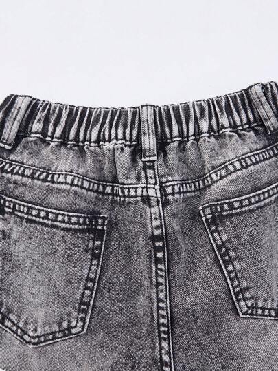 SHEIN بنطلون جينز أزرق فاتح مريح ناعم ذو خصر غير متماثل مهترئ، ملابس كاجوال للمراهقات Y2K، ملابس متعددة الاستخدامات للارتداء اليومي، وصول جديد ربيع/صيف 2025 مع فيونكات، بنطلون جينز رمادي فضفاض مع فيونكات على الملابس