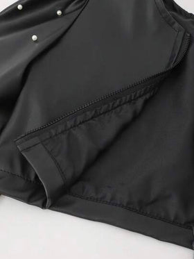 SHEIN جاكيت قصيرة مزودة بسحاب للفتيات الصغيرات، بياقة دائرية وأكمام راجلان، بلون أحادي عصري
