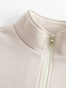 SHEIN مجموعة نسائية 2 قطعة، جديدة لموسم الخريف/الشتاء، هوديي بسحاب وياقة عالية بلون المشمش، بنطلون رياضي طويل الأكمام مطابق مع أساور مضلعة، طباعة حرف "MEW YORK REOOKLYN"، ملابس كاجوال مريحة، طقم متطابق للأم والابنة