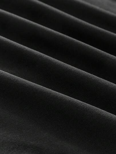 AXEPEAK تي شيرت قصير صندوقي أسود مطبوع عليه حروف، بفتحة عادية للرجال، صيفي