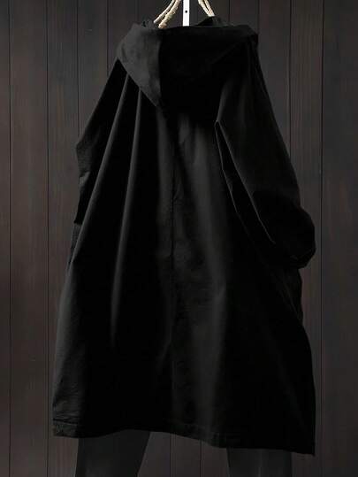 SHEIN LUNE معطف كاجوال طويل مقنع مع جيوب كبيرة للمقاسات الكبيرة