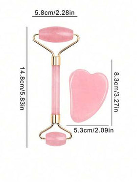 مجموعة أداة تدليك الوجه الجمالية 2 قطعة، تشمل أداة التدليك بالبكرة وألواح Gua Sha، مناسبة للجسم والظهر (قد تختلف الملمس قليلاً لكل عنصر)