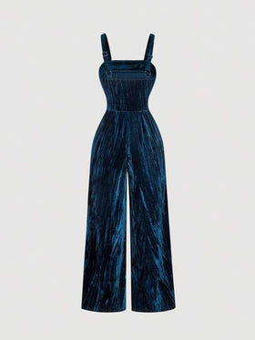 SHEIN MOD جمبسوت نسائية كاجوال بخصر منبسط من الفيلكرو وساق واسعة