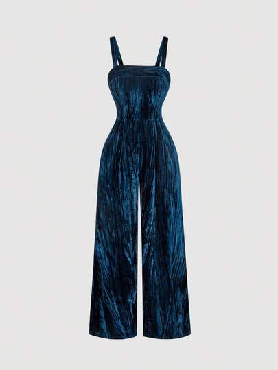 SHEIN MOD جمبسوت نسائية كاجوال بخصر منبسط من الفيلكرو وساق واسعة