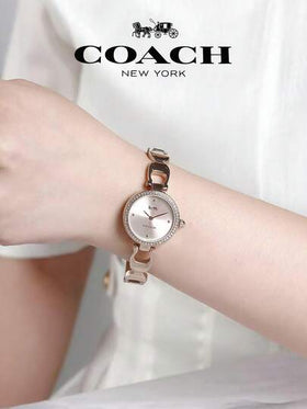 Coach ساعة للنساء بإطار من الفولاذ المقاوم للصدأ باللون الذهبي الوردي وقرص باللون الذهبي الوردي من علامة تجارية بارك