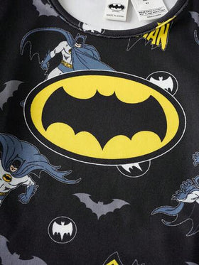 BATMAN X SHEIN 85th طقم بيجاما مكون من ملابس علوية كم طويل بطباعة كرتونية شاملة وبنطلون ليجنز للأولاد الصغار