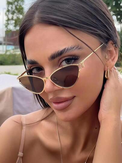 نظارة أوروبية وأمريكية بإطار معدني مجوف على شكل عين القطة، أسلوب شارع للنساء