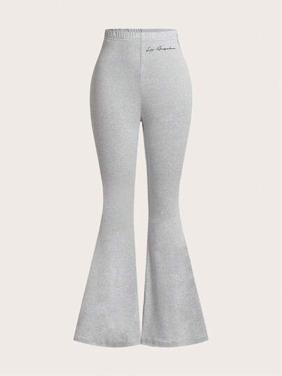 SHEIN EZwear 3 قطع مجموعة بوديسوت نسائية ذات خصر عالي وبنطال ضيق مطرز بطباعة إنجليزية جريئة، مناسبة للربيع والصيف والخريف
