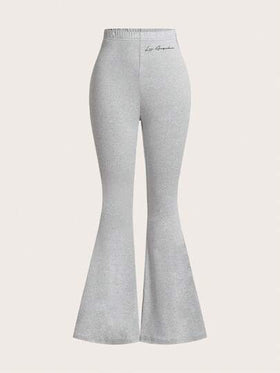 SHEIN EZwear 3 قطع مجموعة بوديسوت نسائية ذات خصر عالي وبنطال ضيق مطرز بطباعة إنجليزية جريئة، مناسبة للربيع والصيف والخريف