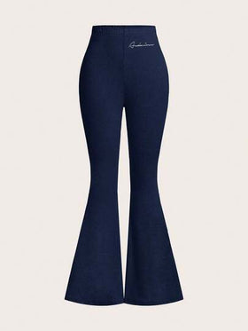 SHEIN EZwear 3 قطع مجموعة بوديسوت نسائية ذات خصر عالي وبنطال ضيق مطرز بطباعة إنجليزية جريئة، مناسبة للربيع والصيف والخريف