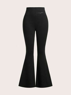 SHEIN EZwear 3 قطع مجموعة بوديسوت نسائية ذات خصر عالي وبنطال ضيق مطرز بطباعة إنجليزية جريئة، مناسبة للربيع والصيف والخريف