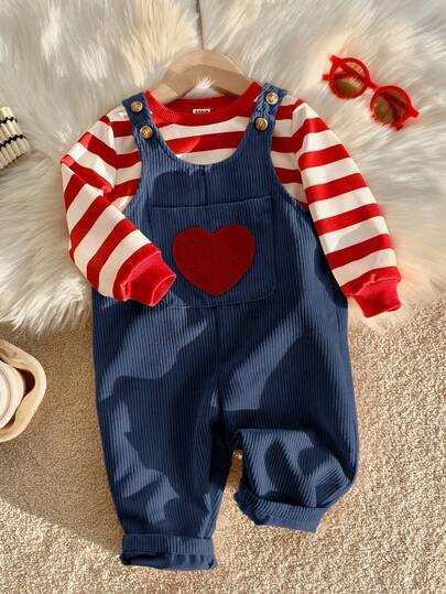 SHEIN جمبسوت قطيفة للأطفال الرضع ولد/بنت، جمبسوت قفز مريحة متعددة الاستخدامات بتطريز قلب، مناسبة للارتداء اليومي، الخارجي، الرياضة، اللعب، الحفلات، التصوير الفوتوغرافي، المناسبات، عيد الهالوين، عيد الميلاد، رأس السنة، الخريف/الشتاء