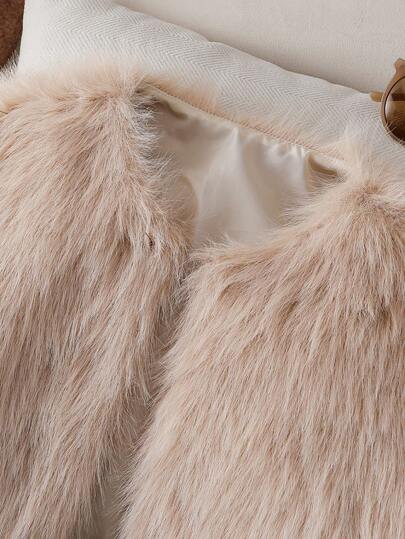 SHEIN Sparklyn 1 قطعة جاكيت فرو مزدوج الطبقة أنيق وقصير وناعم للفتيات المراهقات، بأكمام طويلة، لون المشمش، مريح للارتداء في الخريف/الشتاء، للاستخدام الداخلي والخارجي، للأزياء اليومية والسفر والحفلات، ملابس خارجية متعددة الاستخدامات