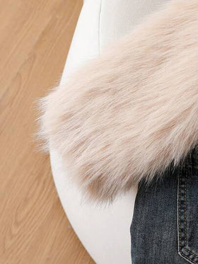 SHEIN Sparklyn 1 قطعة جاكيت فرو مزدوج الطبقة أنيق وقصير وناعم للفتيات المراهقات، بأكمام طويلة، لون المشمش، مريح للارتداء في الخريف/الشتاء، للاستخدام الداخلي والخارجي، للأزياء اليومية والسفر والحفلات، ملابس خارجية متعددة الاستخدامات