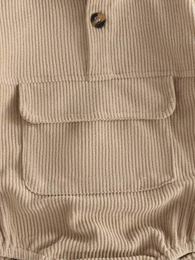 SHEIN بدلة رضيع ولد بتصميم رقعي مع جيوب كبيرة، بدلة خارجية للربيع/الخريف، بدلة كاجوال للرضيع، بدلة خريفية للمواليد الجدد، بدلة محايدة للمواليد الجدد، ملابس أطفال محايدة، بدلة محايدة للأولاد الرضع بلون بني داكن