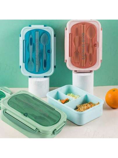 1200ml Deluxe Bento Box - 3 Compartment Leak-Proof Lunch Container With Cutlery | Microwave & For Work, School & Outdoor Dining | Includes Tableware For Picnics & Camping
