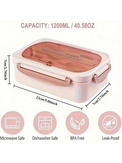 1200ml Deluxe Bento Box - 3 Compartment Leak-Proof Lunch Container With Cutlery | Microwave & For Work, School & Outdoor Dining | Includes Tableware For Picnics & Camping