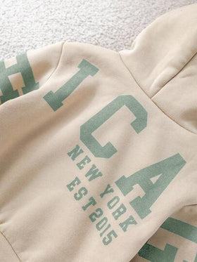 SHEIN مجموعة ملابس طفل صبي 2 قطعة، هوديي مطبوع بحرف جذاب + بنطلون أخضر، ملابس أطفال مشتركة بين الجنسين، ملابس شتوية للأطفال