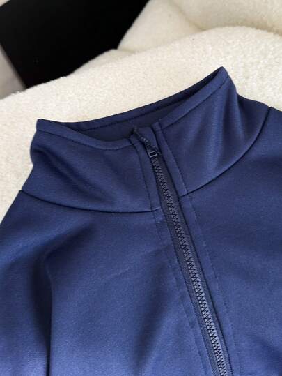 SHEIN مجموعة ملابس كاجوال للبنات، بلوزة بياقة مزيفة وسحاب طويلة الأكمام مع بناطيل رياضية واسعة وفضفاضة، مجموعة بناطيل رياضية للارتداء اليومي والتمارين الرياضية