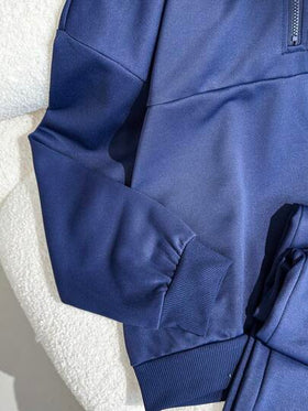 SHEIN مجموعة ملابس كاجوال للبنات، بلوزة بياقة مزيفة وسحاب طويلة الأكمام مع بناطيل رياضية واسعة وفضفاضة، مجموعة بناطيل رياضية للارتداء اليومي والتمارين الرياضية