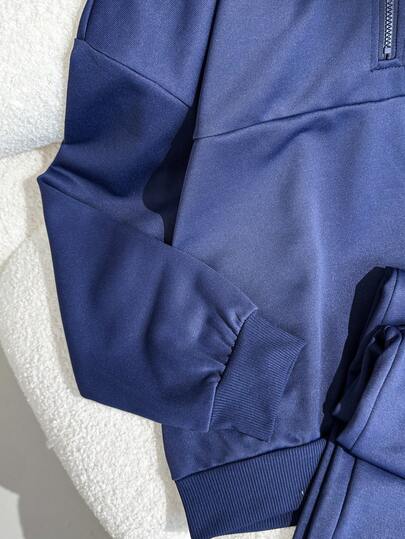 SHEIN مجموعة ملابس كاجوال للبنات، بلوزة بياقة مزيفة وسحاب طويلة الأكمام مع بناطيل رياضية واسعة وفضفاضة، مجموعة بناطيل رياضية للارتداء اليومي والتمارين الرياضية