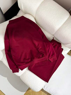 SHEIN مجموعة ملابس بنات 2 قطعة، بلوزة بياقة مزيّنة وسحّاب طويلة الأكمام مع بناطيل رياضية واسعة الساق، مناسبة للارتداء اليومي والتمارين الرياضية