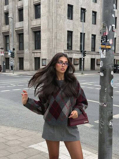 كنزة صوفية نسائية كاجوال بتصميم كلاسيكي عصري من SOOKAUG، بنمط مضفر مرصع بالألماس، قصة فضفاضة مريحة وأنيقة، تأثير نحيف