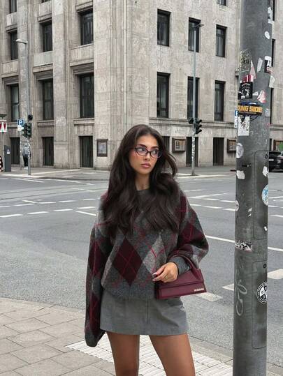 كنزة صوفية نسائية كاجوال بتصميم كلاسيكي عصري من SOOKAUG، بنمط مضفر مرصع بالألماس، قصة فضفاضة مريحة وأنيقة، تأثير نحيف