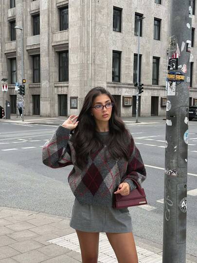 كنزة صوفية نسائية كاجوال بتصميم كلاسيكي عصري من SOOKAUG، بنمط مضفر مرصع بالألماس، قصة فضفاضة مريحة وأنيقة، تأثير نحيف