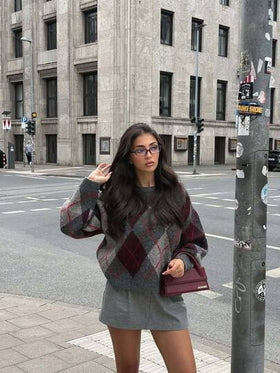 كنزة صوفية نسائية كاجوال بتصميم كلاسيكي عصري من SOOKAUG، بنمط مضفر مرصع بالألماس، قصة فضفاضة مريحة وأنيقة، تأثير نحيف
