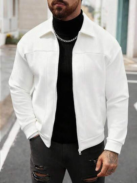 Manfinity CasualCool معطف كاجوال أزرار أمامية للرجال، لون أحادي، خريفي